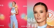 Natalia Szroeder w błękicie gra nogą na Polsat Hit Festiwal. Klasa? (ZDJĘCIA)