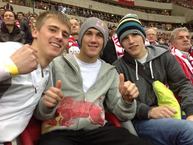 Grzegorz Zengota, Maciej Janowski i Przemysław Pawlicki podczas meczu eliminacyjnego do MŚ 2014 w Brazylii Polska - Anglia na Stadionie Narodowym w Warszawie (fot. archiwum G.Zengoty)