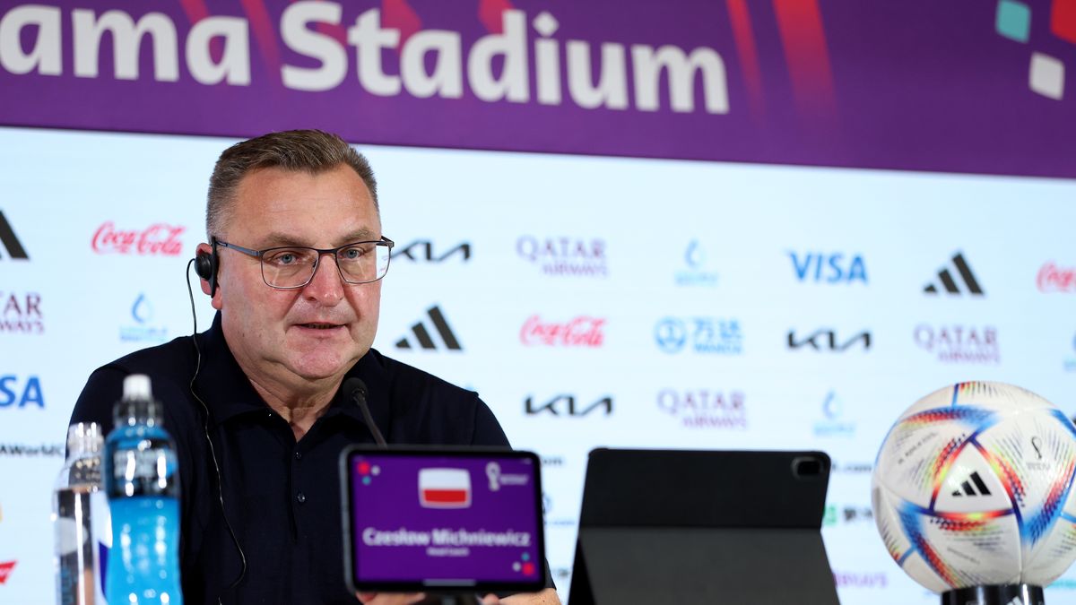 DOHA, QATAR - DECEMBER 04: Czeslaw Michniewicz, Head Coach of Poland, attends the post match press conference after the 1-3 loss during the FIFA World Cup Qatar 2022 Round of 16 match between France and Poland at Al Thumama Stadium on December 04, 2022 in Doha, Qatar. (Photo by Maja Hitij - FIFA/FIFA via Getty Images)