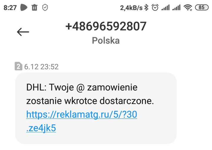 Fałszywe SMS-y o paczkach otrzymane o późnych porach dnia