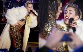 Miley w złotym kostiumie i białym futrze! (ZDJĘCIA)