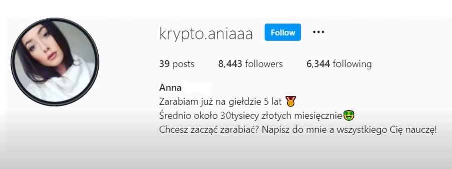 Profile na IG, które namawiają użytkowników do "szybkiego zarobku"