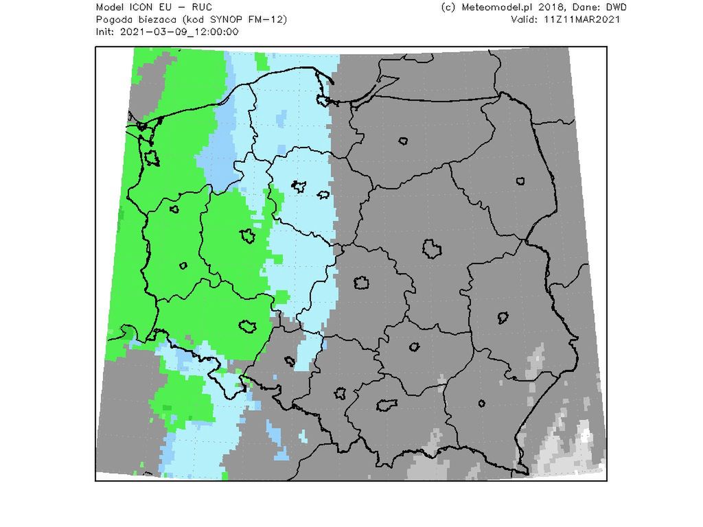 Pogoda. Front z opadami deszczu i śniegiem w zachodniej połowie Polski