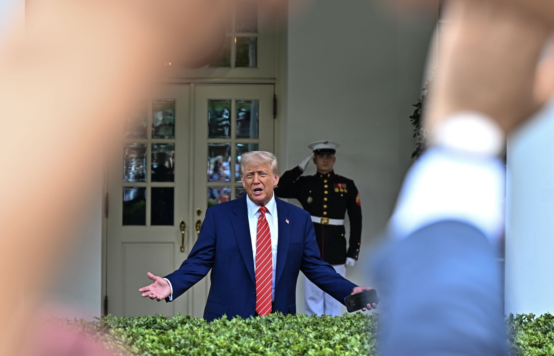 WASHINGTON, DC - MAY 8: President Donald Trump speaks to the media at The White House on May 8, 2025 in Washington, D.C. (Photo by Ricky Carioti/The Washington Post via Getty Images)