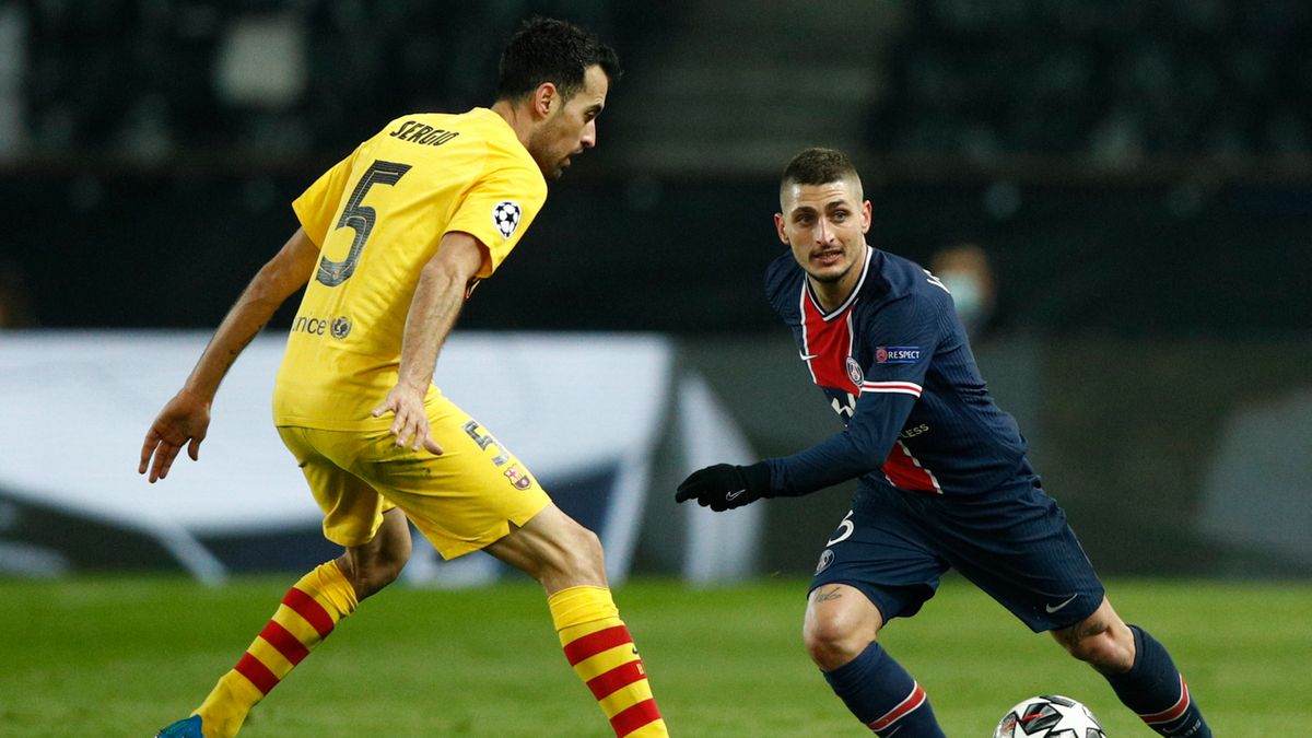 Zdjęcie okładkowe artykułu: PAP/EPA / YOAN VALAT  / Na zdjęciu: Marco Verratti (z prawej) oraz Sergio Busquets