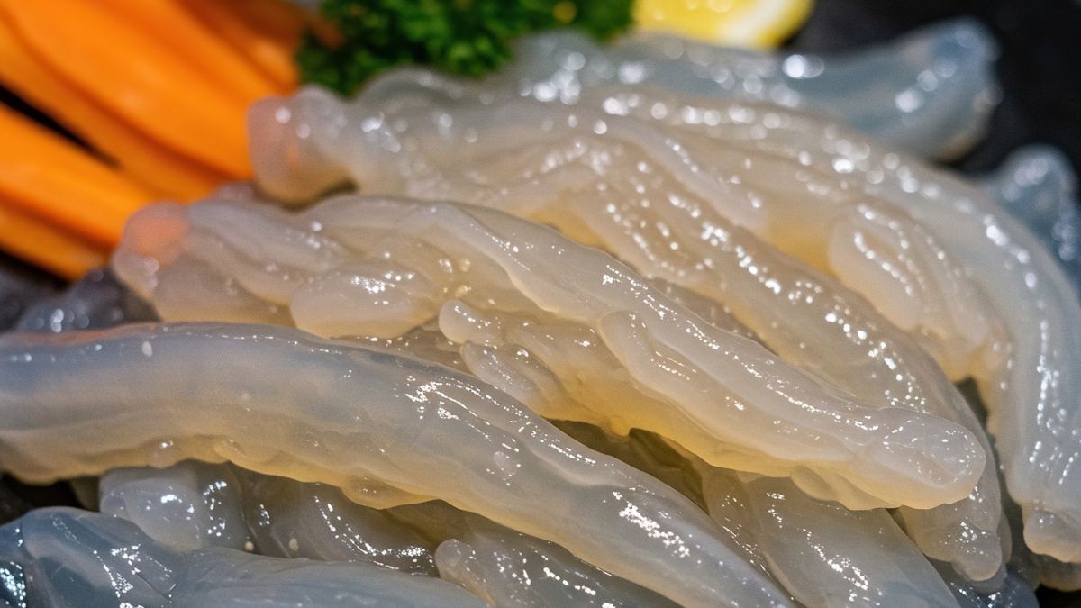 Jadalna meduza na talerzu z marchewką i cytryną