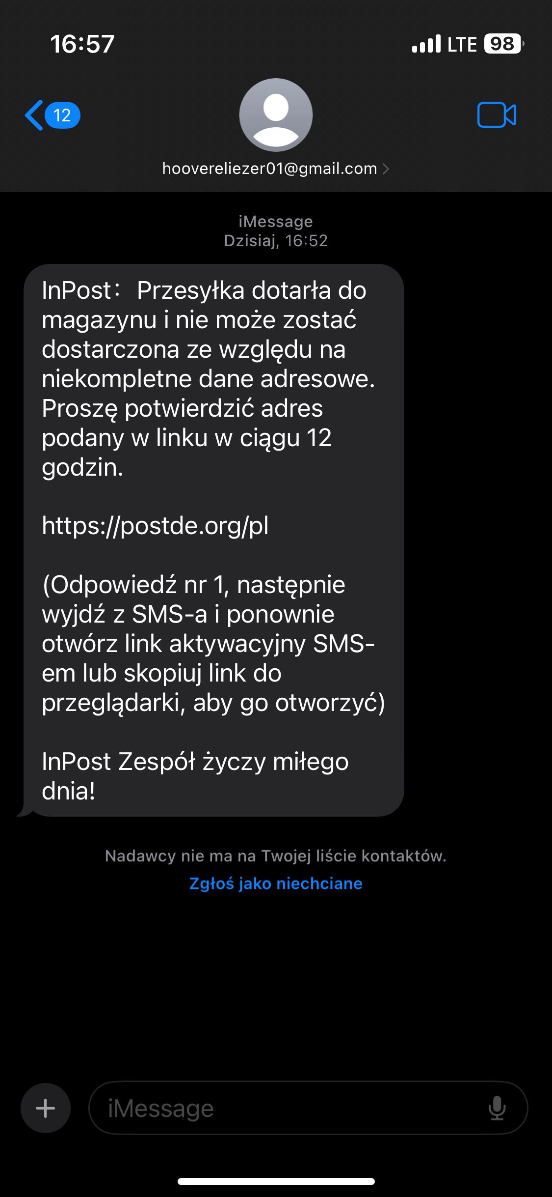 Fałszywa wiadomość iMessage