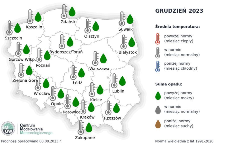 Przewidywania IMGW na grudzień 2023