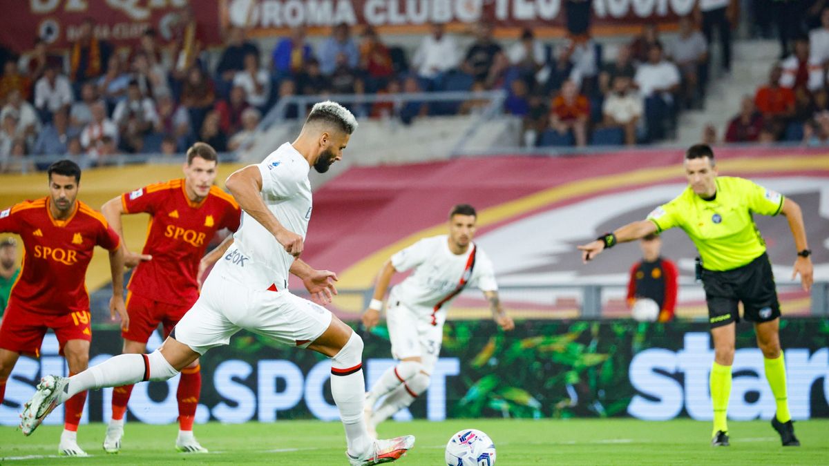 Olivier Giroud w meczu AS Roma - AC Milan