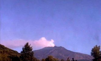 Etna wyrzuca popiół wulkaniczny, z krateru wypływa lawa