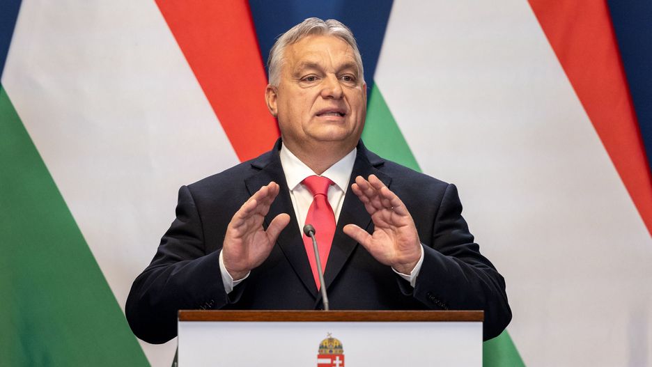 BUDAPEST, HUNGARY - JANUARY 16: Viktor Orban, Hungary's prime minister, speaks during a news conference with Robert Fico, Slovakia's prime minister, not pictured on January 16, 2024 in Budapest, Hungary. Slovakia's recently elected populist prime minister visits his Hungarian counterpart in Budapest, his second official trip since taking office last September. (Photo by Janos Kummer/Getty Images)