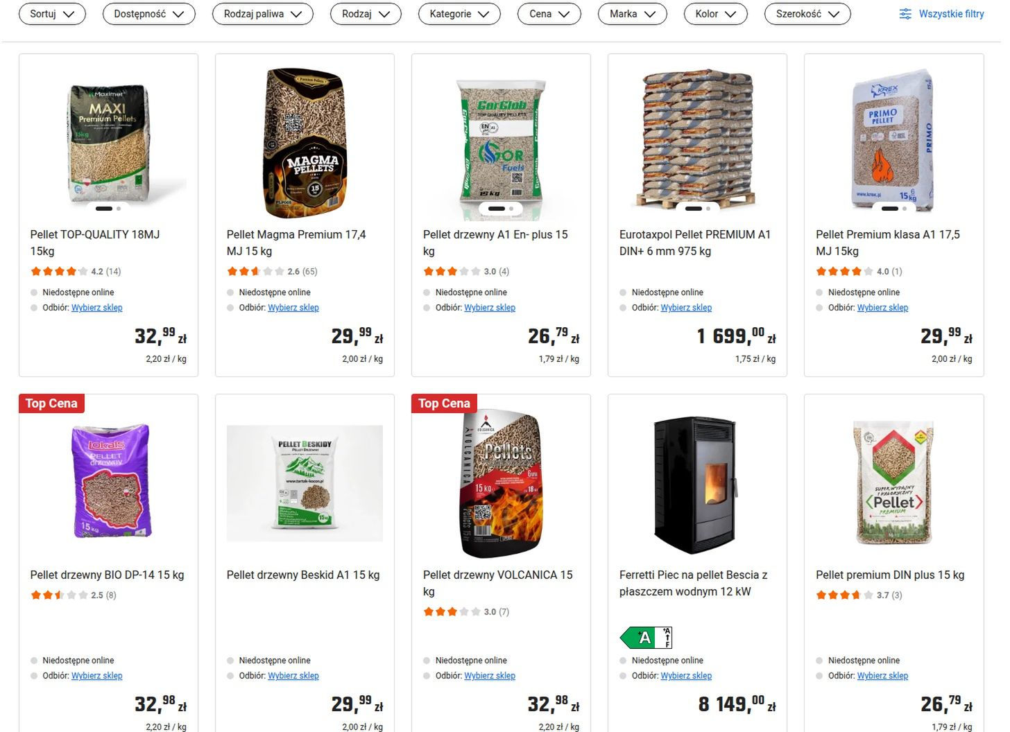 Dostepność pelletu w sklepie online OBI (Polska)