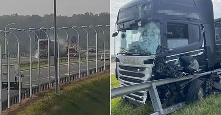 Ciężarówka wjechała w auto ekipy porządkowej na obwodnicy Lublina. Mamy nagranie