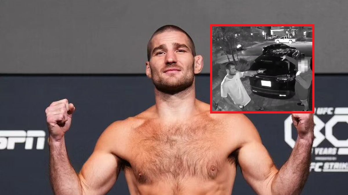 Na zdjęciu Sean Strickland. W "ramce" jego konfrontacja z intruzem