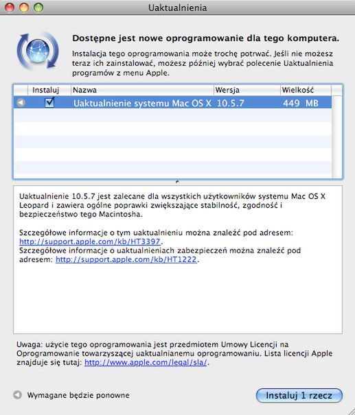 Mac OS X 10.5.7 - gotowy do pobrania