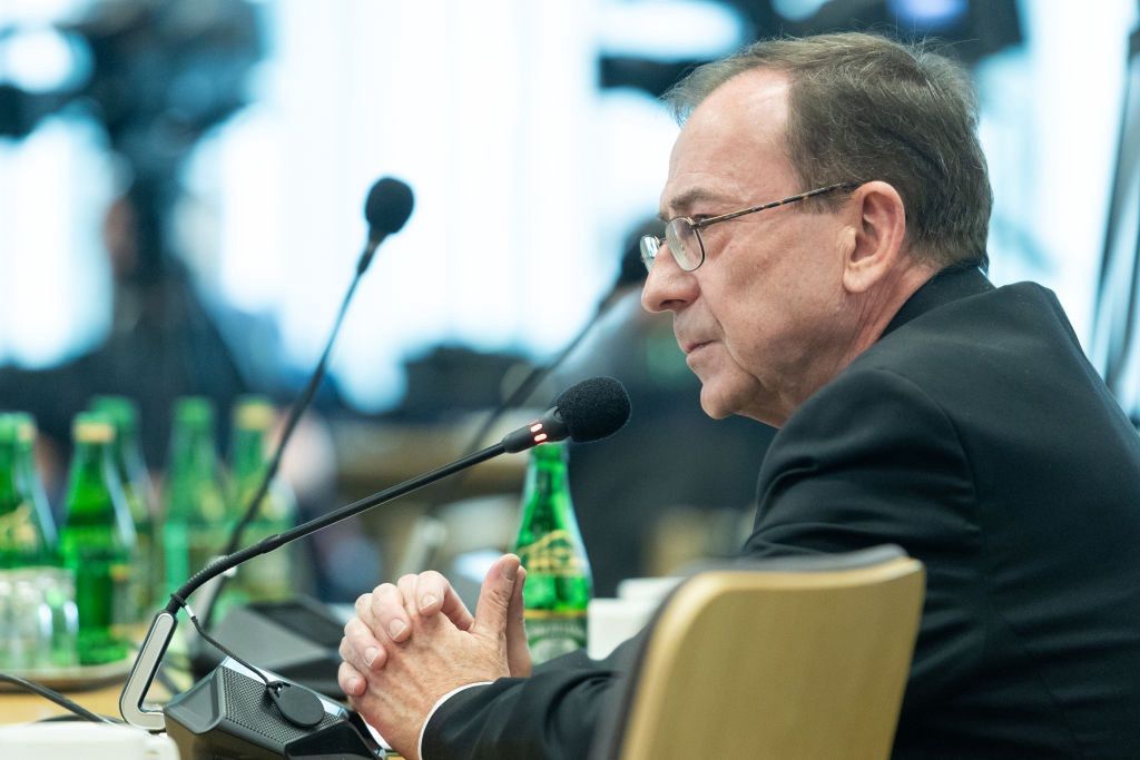 Polish Visa Corruption Scandal
Mariusz Kaminski, the former Polish Minister of Internal Affairs, is attending a hearing in front of the special parliamentary committee on the EU entry visa corruption scandal in Warsaw, Poland, on April 22, 2024. (Photo by Foto Olimpik/NurPhoto via Getty Images)
NurPhoto
nurphoto, general news, mariusz kaminski, polish minister of internal affairs, hearing, special parliamentary committee, eu entry visa, corruption scandal, april 22, foto olimpik, investigation, visa policy, ethics, oversight, accountability, immigration, law enforcement, parliamentary inquiry, official misconduct, internal affairs, border control, legislative body, transparency, legal proceedings, political corruption, visa regulations.