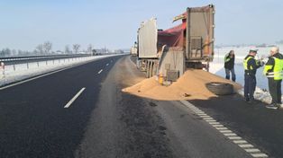 Nidzica: Zboże na S7 po zderzeniu dwóch ciężarówek