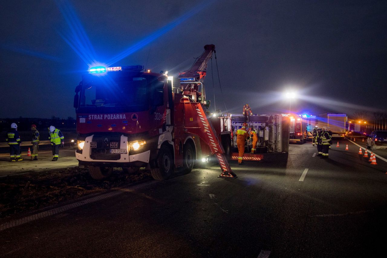 Miejsce zdarzenia drogowego na autostradzie A4 