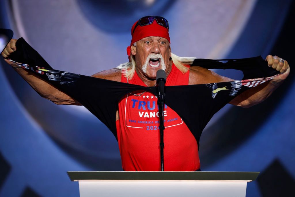 2024 Republican National Convention: Day 4
MILWAUKEE, WISCONSIN - JULY 18: Professional entertainer and wrestler Hulk Hogan rips his shirt as he speaks on stage on the fourth day of the Republican National Convention at the Fiserv Forum on July 18, 2024 in Milwaukee, Wisconsin. Delegates, politicians, and the Republican faithful are in Milwaukee for the annual convention, concluding with former President Donald Trump accepting his party's presidential nomination. The RNC takes place from July 15-18. (Photo by Chip Somodevilla/Getty Images)
Chip Somodevilla
bestof, topix