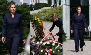 Marta Nawrocka oddała hołd bohaterkom Powstania Warszawskiego. Zaprezentowała się w granatowym garniturze (ZDJĘCIA)