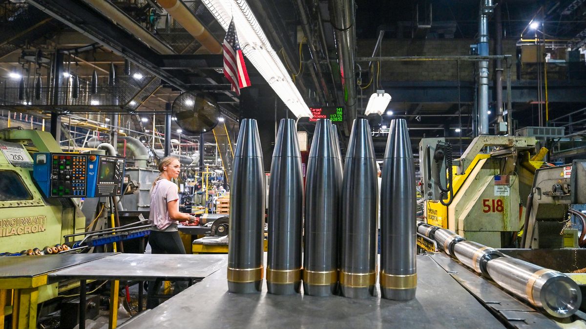 SCRANTON, UNITED STATES - 2025/08/20: Mortars seen at General Dynamics. U.S. Senator. Dave McCormick and U.S. Rep. Rob Bresnahan toured the General Dynamics' plant in Scranton. The tour showed the process of creating shells from metal billets. The senator was there to learn more about local contributions to rebuilding the nation's military and preparedness. The plant produces 155 mm shells that are used by Ukraine to defend against Russia. (Photo by Aimee Dilger/SOPA Images/LightRocket via Getty Images)