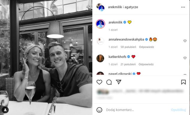 Arkadiusz Milik pokazał się z nową partnerką (fot. Instagram)