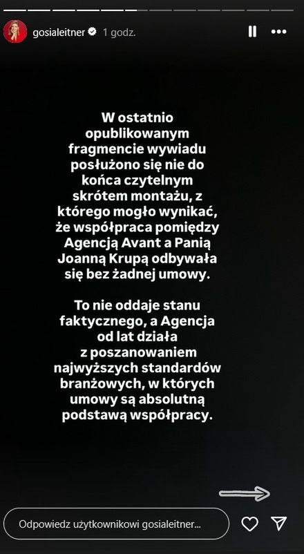 Oświadczenie Gosi Leitner w sprawie Joanny Krupy 