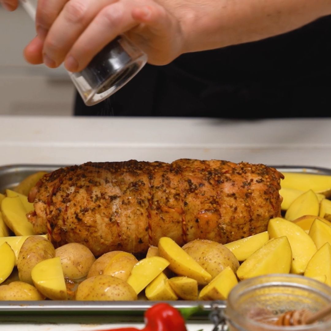 I add potatoes to the browned meat.