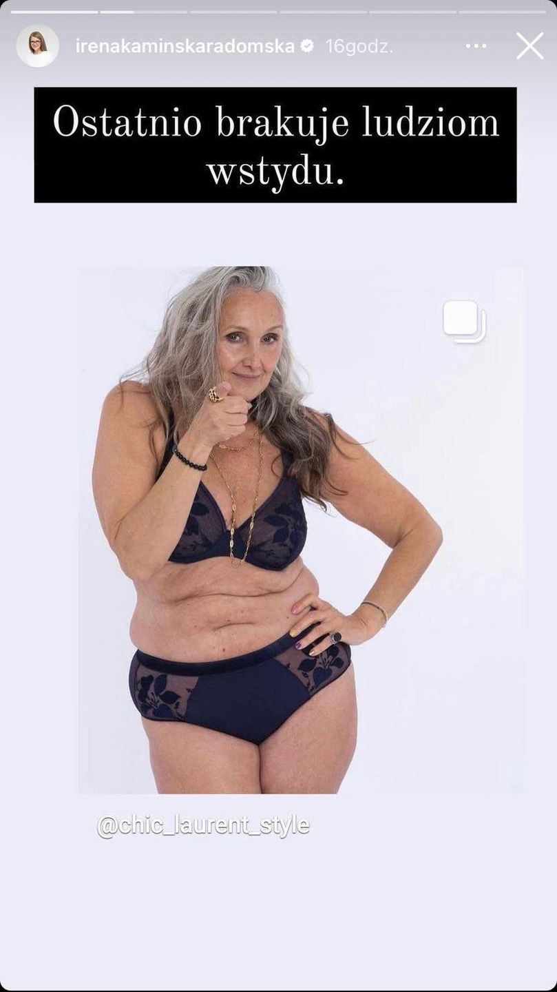 Irena Kamińska-Radomska komentuje zdjęcie starszej kobiety w bieliźnie