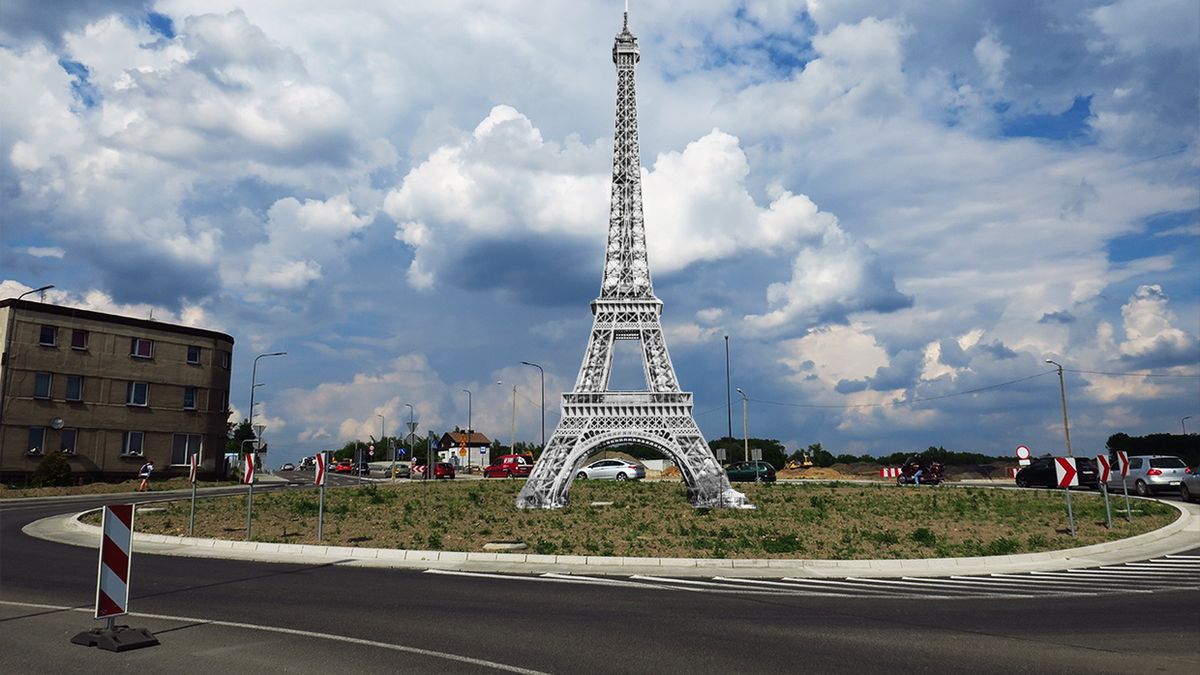 Wizualizacja Wieży Eiffla na rondzie w Rybniku
