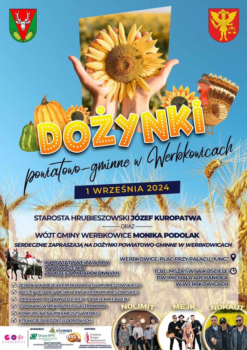 Dożynki powiatu hrubieszowskiego w Werbkowicach 2024 - plakat, program wydarzenia