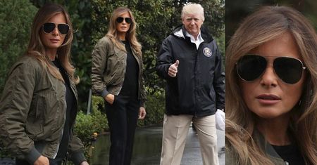 Melania Trump w szpilkach i strugach deszczu wylatuje z Donaldem do Teksasu (ZDJĘCIA)