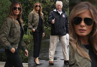 Melania Trump w szpilkach i strugach deszczu wylatuje z Donaldem do Teksasu (ZDJĘCIA)