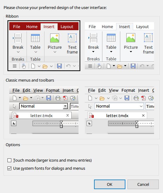 Kreator konfiguracji interfejsu FreeOffice