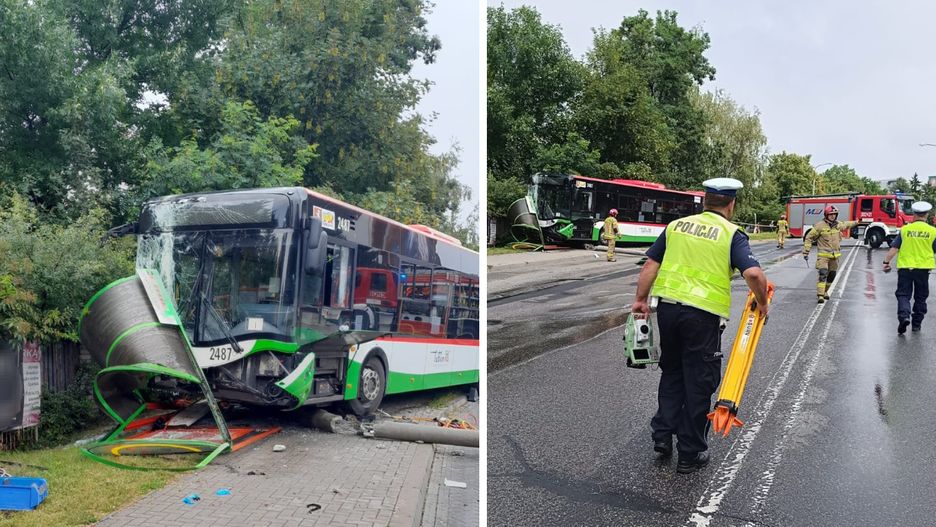 Autobus wjechał w przystanek
