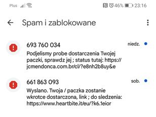 Fałszywy SMS o zamówieniu lub paczce