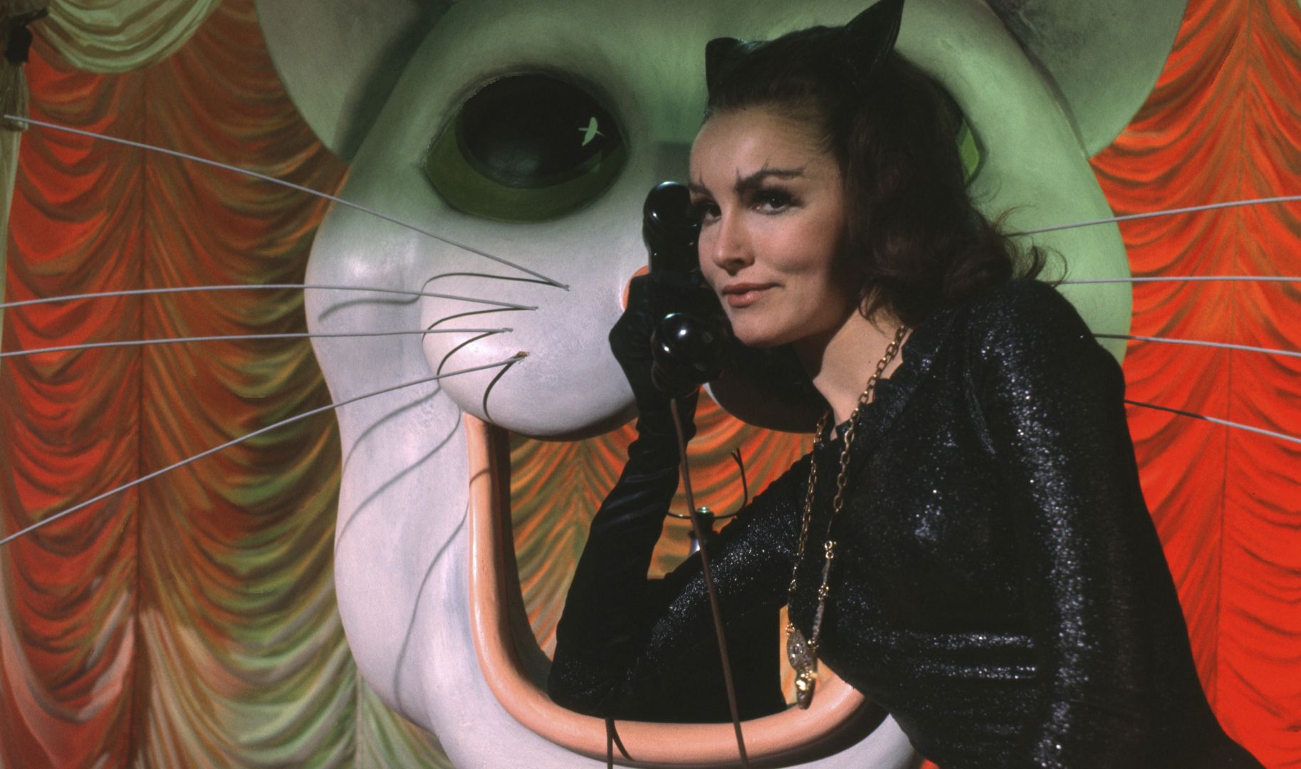 Julie NewmarJulie Newmar as Catwoman talking on telephone from the 1960's classic TV series Batman. (Photo by Screen Archives/Getty Images)Screen Archives