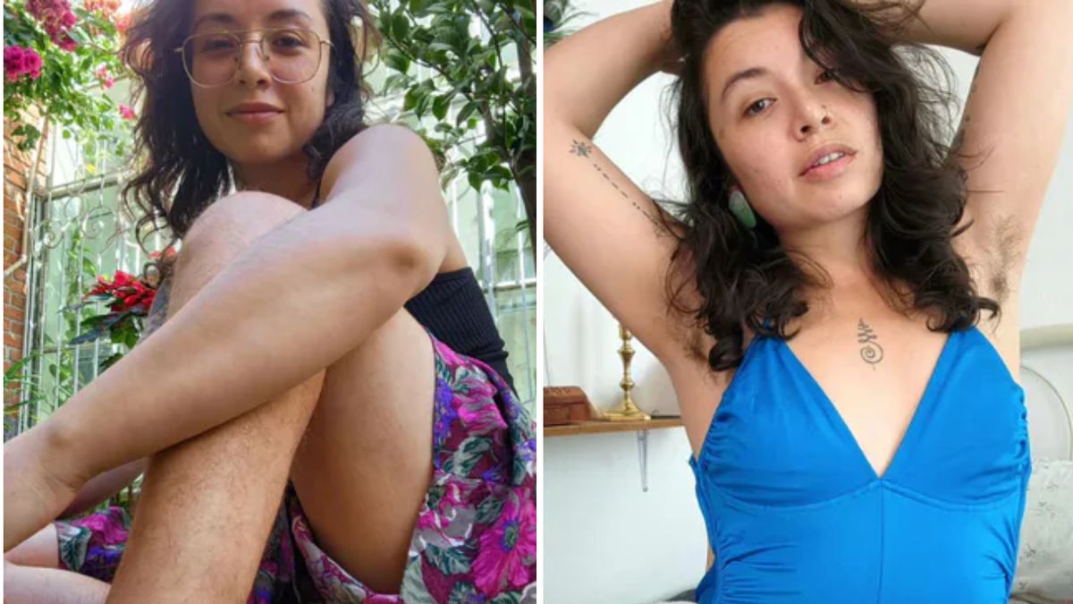 Kobieta dumnie fotografuje owłosienie na nogach i pod pachami