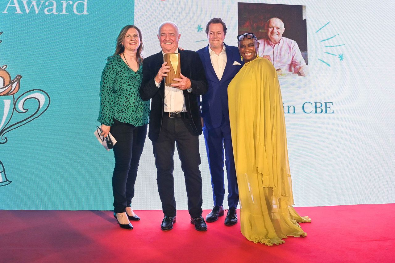 LONDON, ENGLAND - MAY 02: (L to R) Angela Hartnett, Rick Stein, Tom Parker Bowles, Andi Oliver and Rick Stein attend the Fortnum & Mason Food and Drink Awards 2024 at The Royal Exchange on May 2, 2024 in London, England. (Photo by Dave Benett/Getty Images for Fortnum & Mason)