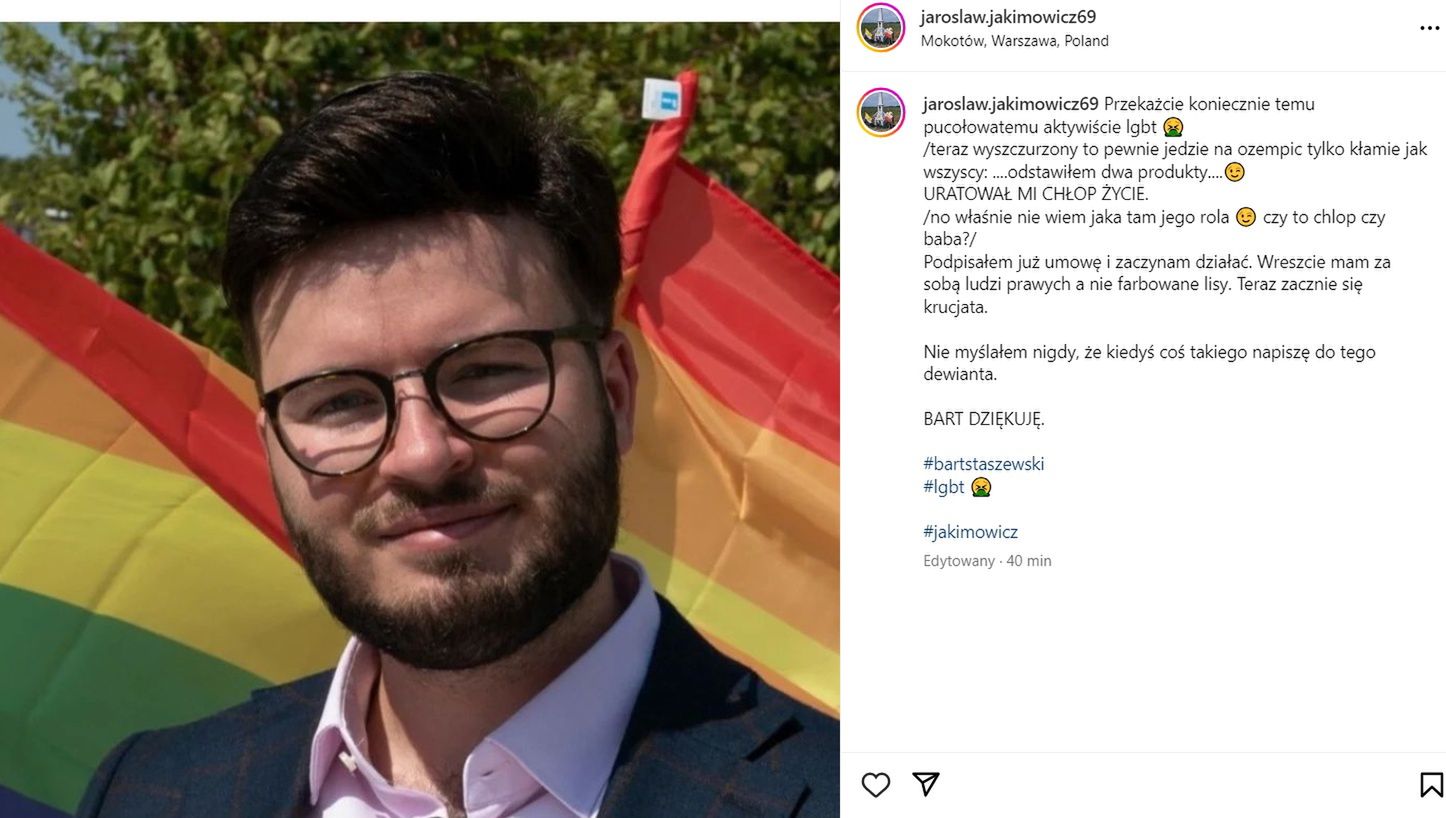 Jakimowicz podziękował działaczowi LGBT