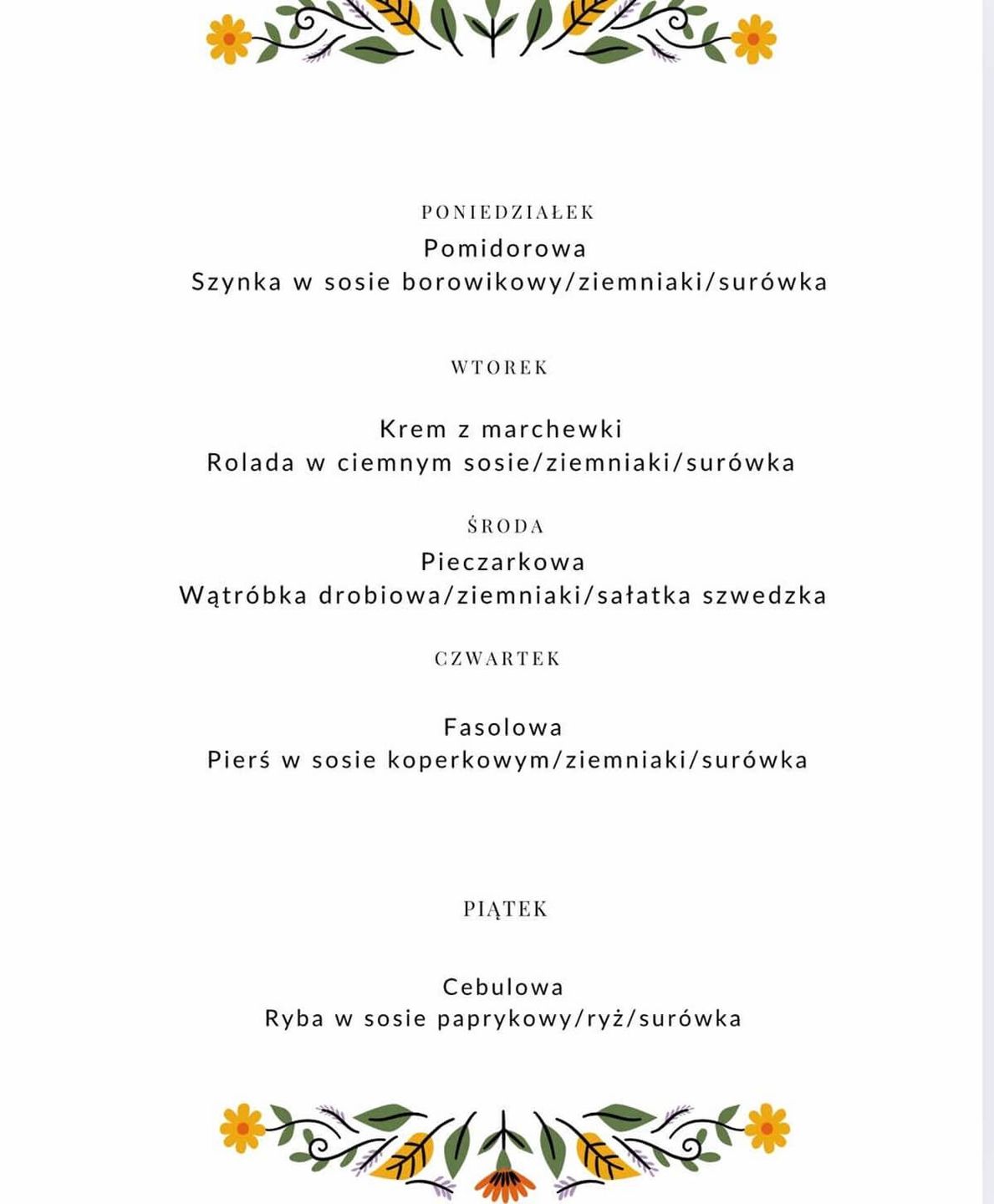 Karczma pod Strzechą lunch 10-14 marca 2025 r.