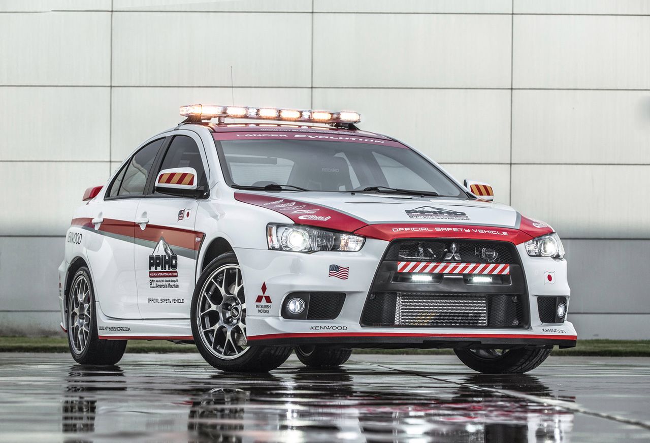 The completely redesigned 2014 Mitsubishi Outlander crossover will be the âOfficial Safety Vehicleâ for the 91st running of the Pikes Peak International Hill Climb (PPIHC) to be held on June 30, 2013. The legendary Mitsubishi Lancer Evolution high-performance sports sedan will also join the dynamic new 2014 Mitsubishi Outlander crossover as a supplemental safety vehicle.