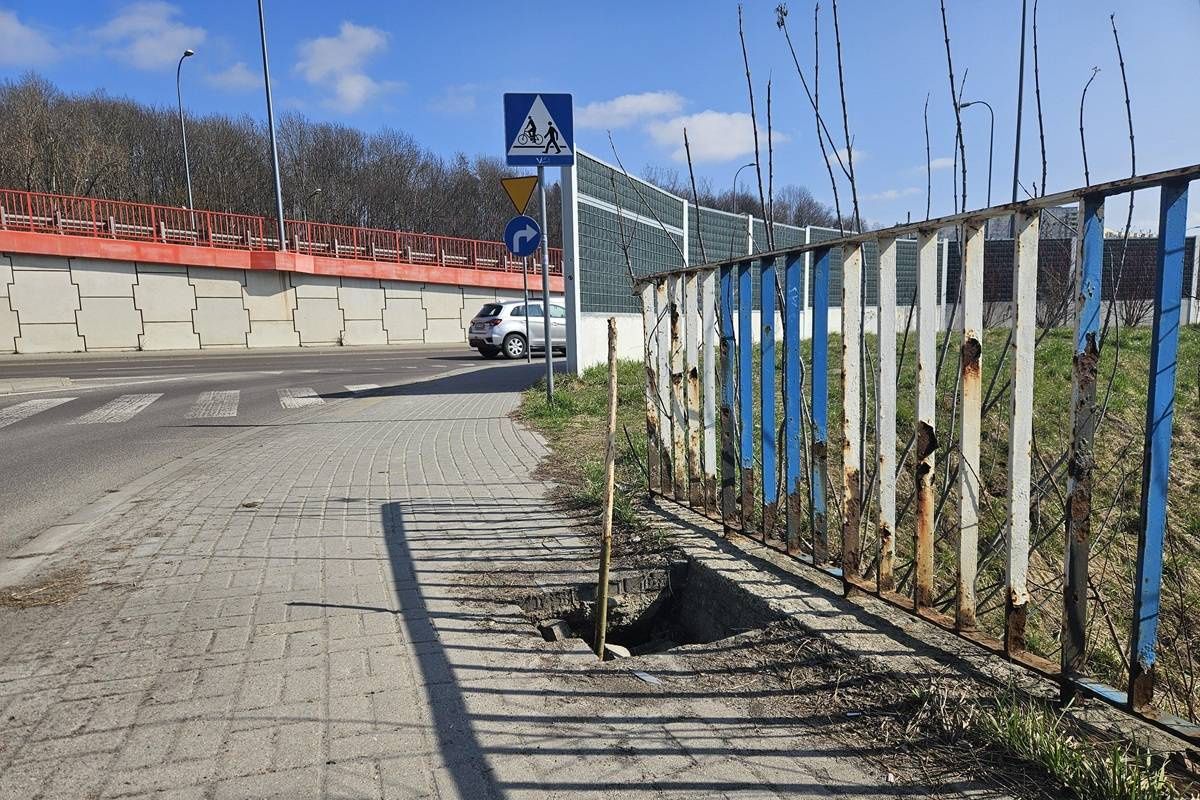 Dziura w chodniku na ul. Puławskiej w Lublinie