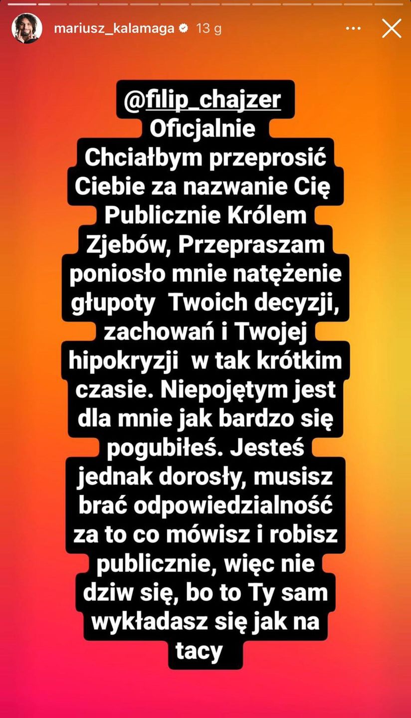 Okoliczności konfliktu Mariusza Kałamagi i Filipa Chajzera