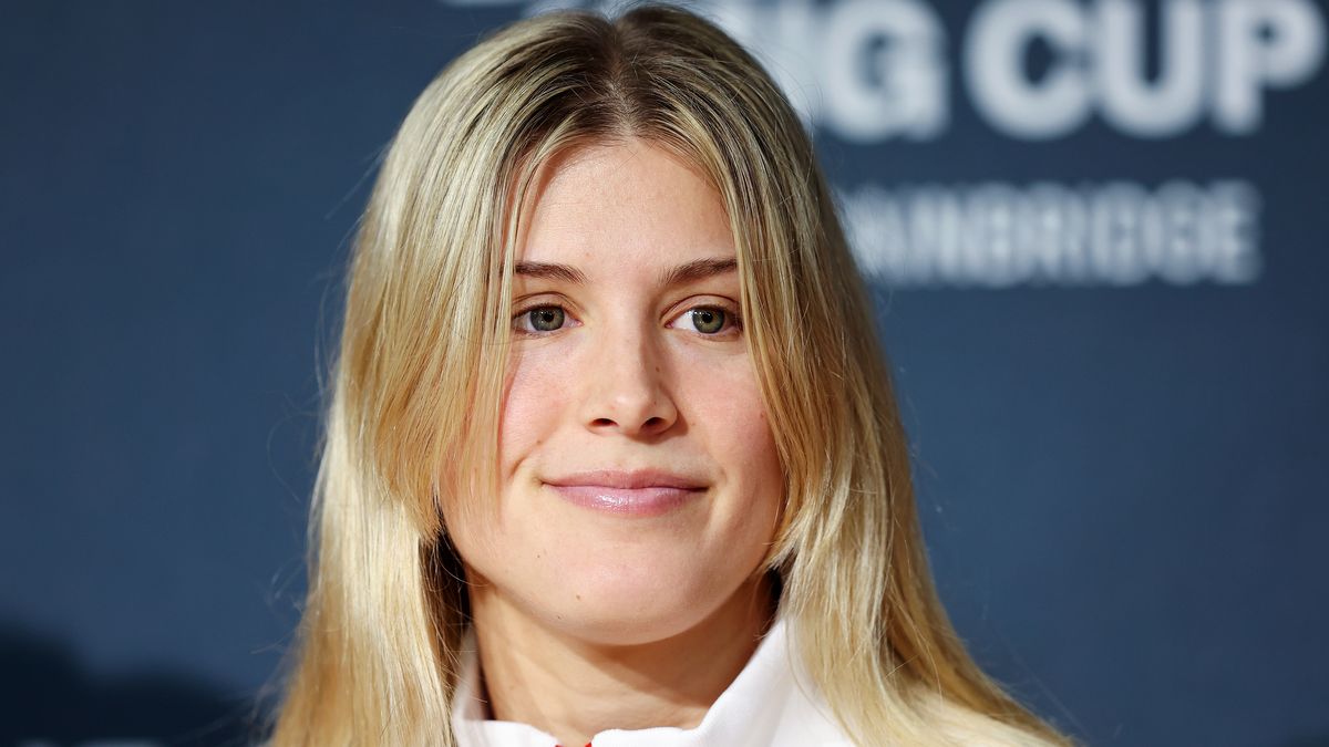 SEVILLE, SPAIN - NOVEMBER 05: Eugenie Bouchard of Team Canada speaks to the media during a press conference prior to the Billie Jean King Cup Finals at Estadio de La Cartuja on November 05, 2023 in Seville, Spain. (Photo by Matt McNulty/Getty Images for ITF)
