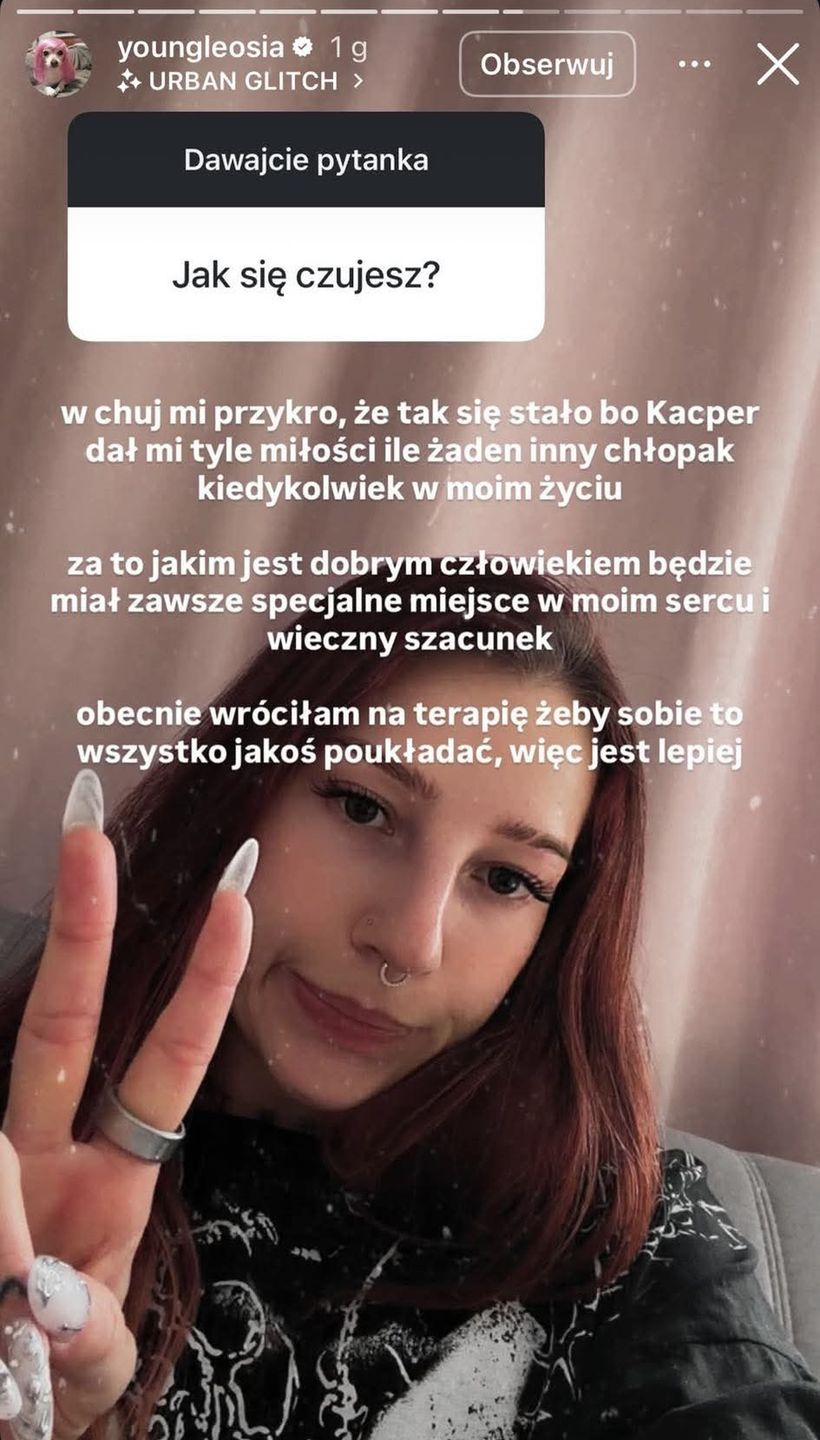 Young Leosia potwierdza rozstanie z Kacprem Błońskim 