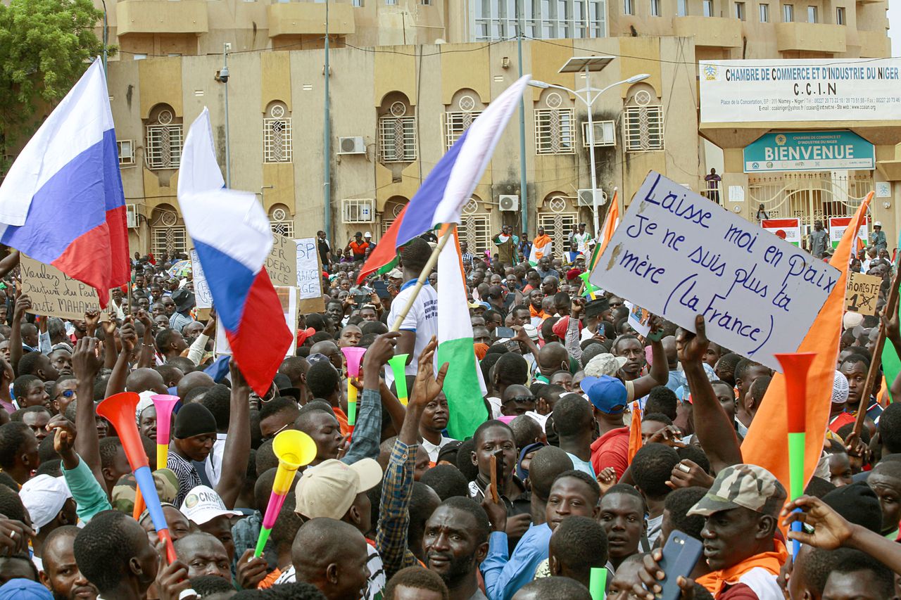 Demonstration in Niger after the coup, August 20, 2023. The gathered crowd had, among others, Russia's flags.