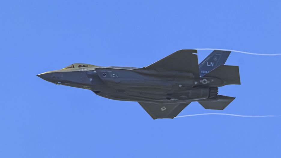 Lockheed Martin F-35 Lightning II fighter jet of the United States Air Force USAF with Serial No LN 19-5474 during a flight demonstration at Paris Air Show 2023 in Le Bourget Airport. The advanced military aircraft executed maneuvering and showed its advanced capabilities in the air. The F35 fighting plane is a 5th generation single-seat, single-engine, all-weather stealth multirole combat aircraft that is intended to perform both air superiority, strike missions while it is able to provide electronic warfare and intelligence, surveillance, and reconnaissance capabilities. Primary uses is the USA Air Force, Marine Corps, Navy and US and NATO allies. Paris, France on June 2023 (Photo by Nicolas Economou/NurPhoto via Getty Images)