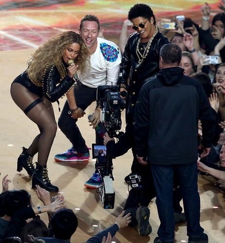 Beyonce, Chris Martin (Coldplay) i Bruno Mars Fot. PAP/EPA