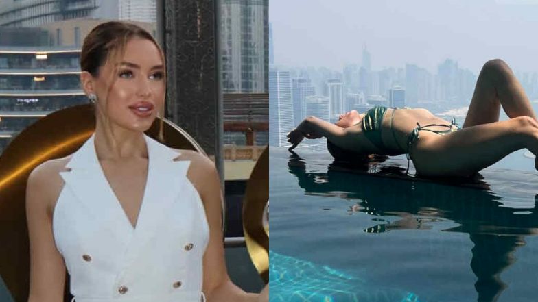 Caroline Derpienski pręży smukłą sylwetkę na wieżowcu w Dubaju